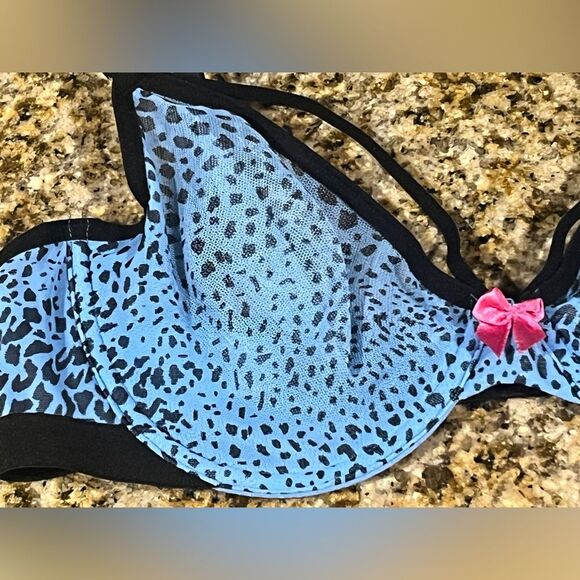 Parade Animal Print underwire bra Size Small Blue Black Pink Bow - Picture 4 of 6